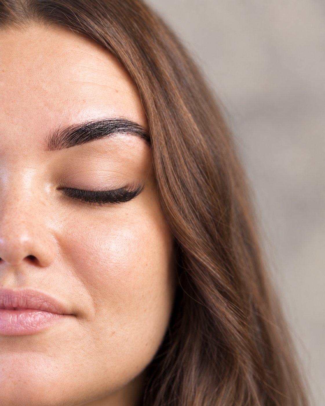 Extensions de cils, yeux fermés après le remplissage